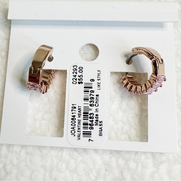 Fossil Gold Brass Tone Valentine Pink Cubic Zirconia Huggie Hoop Earrings, NWT - Picture 6 of 15